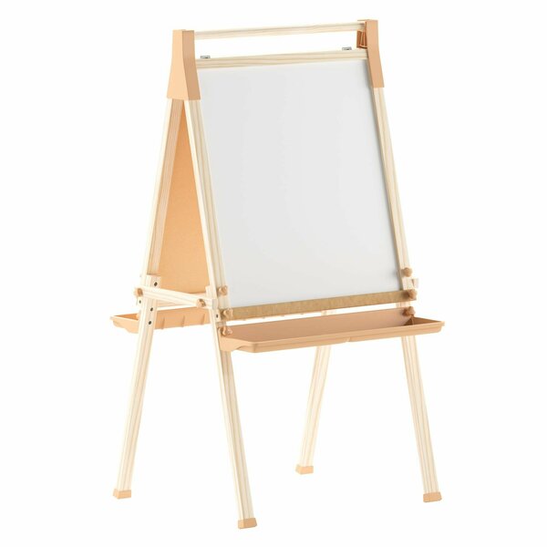 Flash Furniture Bright Beginnings Commercial Classroom Wood Art Easel w/Chalk Board, Dry-Erase Board, Natural MK-ART-9000-GG